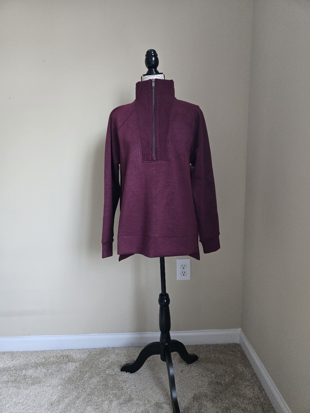 Spanx Air Essentials Half Zip Tunic Womens S Mock Neck Cassis Heather